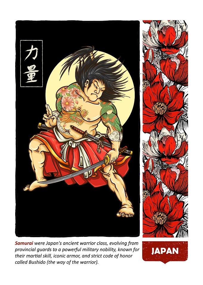 Samurai Warrior with Tattoos and Swords