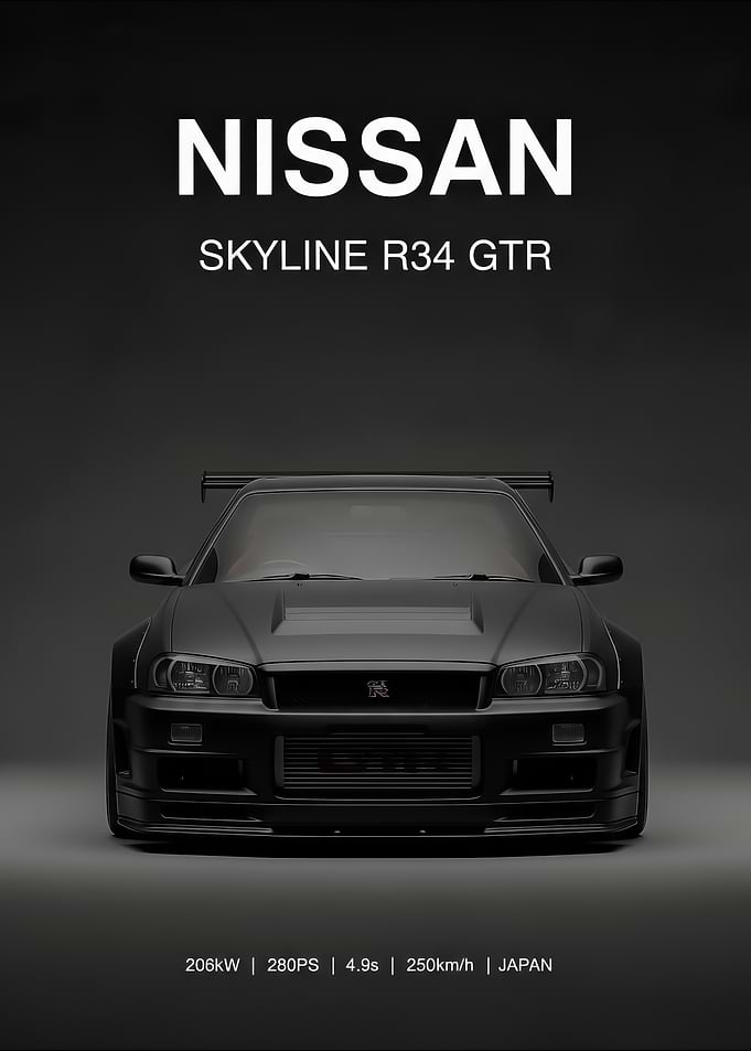black Nissan Skyline R34 GTR Car