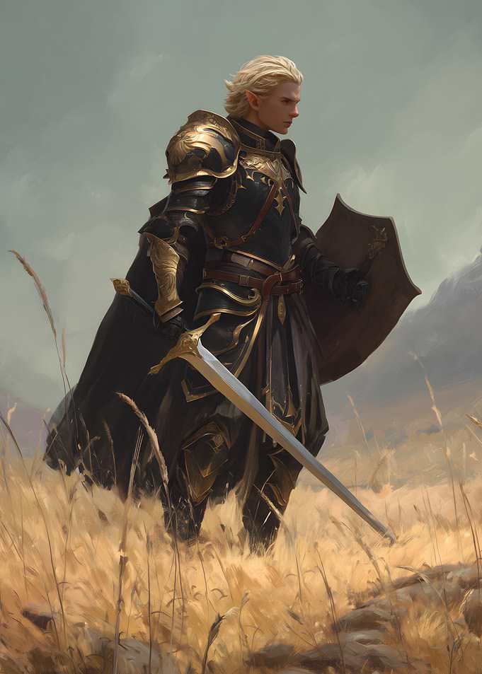Elf Warrior in Armor with Sword