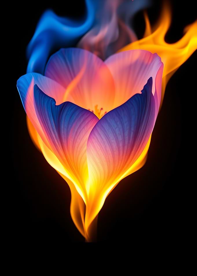 Fiery Flower: Blue and Orange Flames