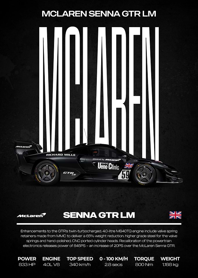 McLaren Senna GTR LM Car Poster