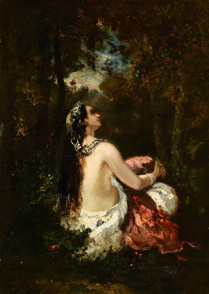 Woman in Forest, Oil Painting