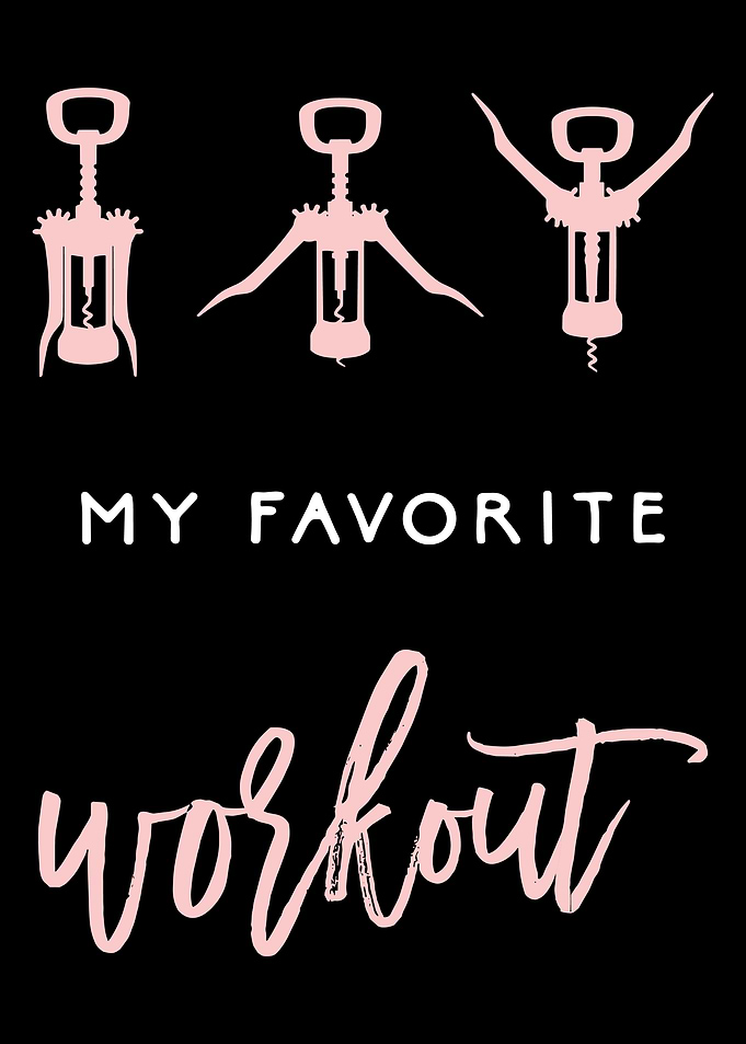 My Favorite Workout Poster, Funny Wine Wall Art, Corkscrew Kitchen or Bar Decor Print