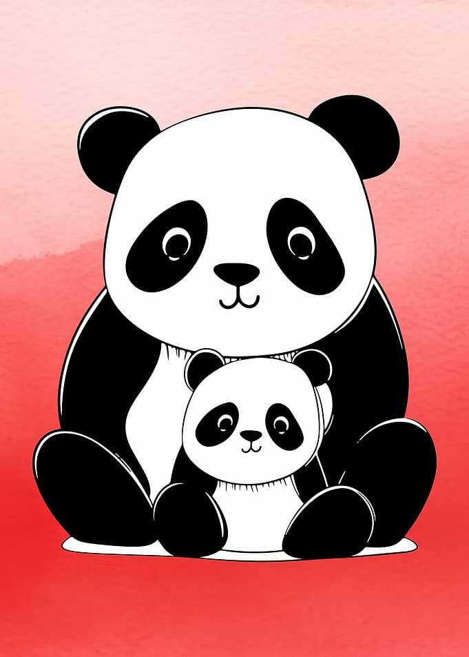 Cute Panda Mother and Baby Illustration