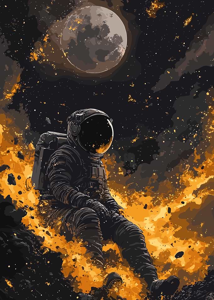 Astronaut in Space with Moon