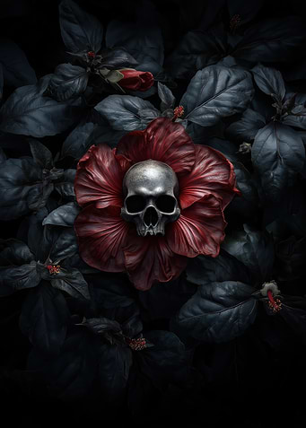 Skull in Red Flower