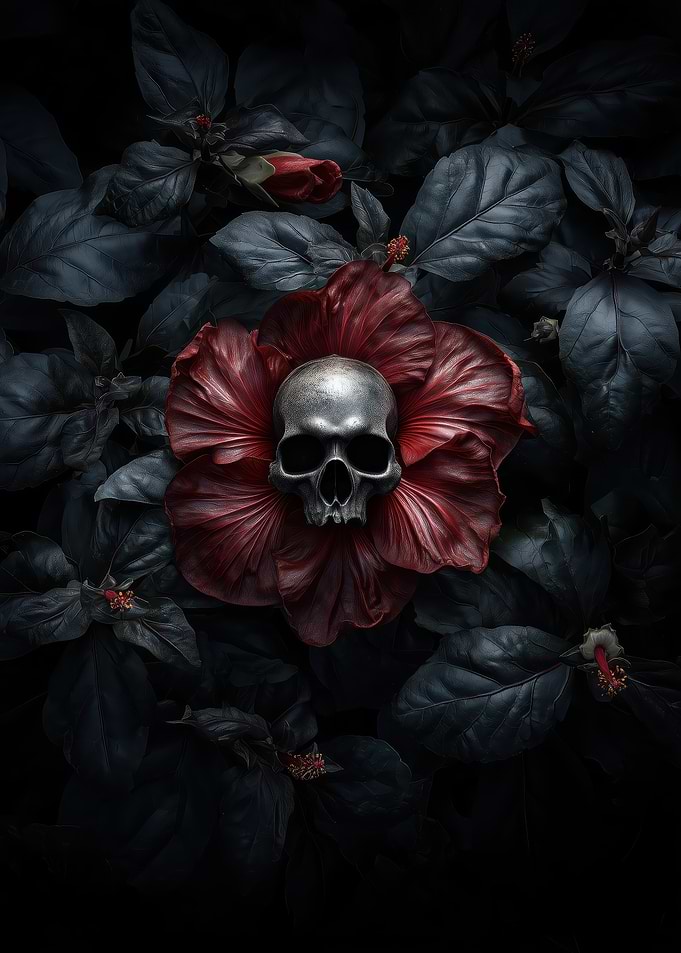 Skull in Red Flower