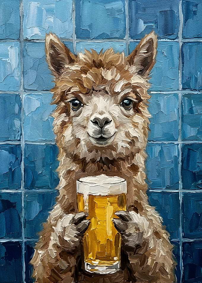 Alpaca with Beer Painting