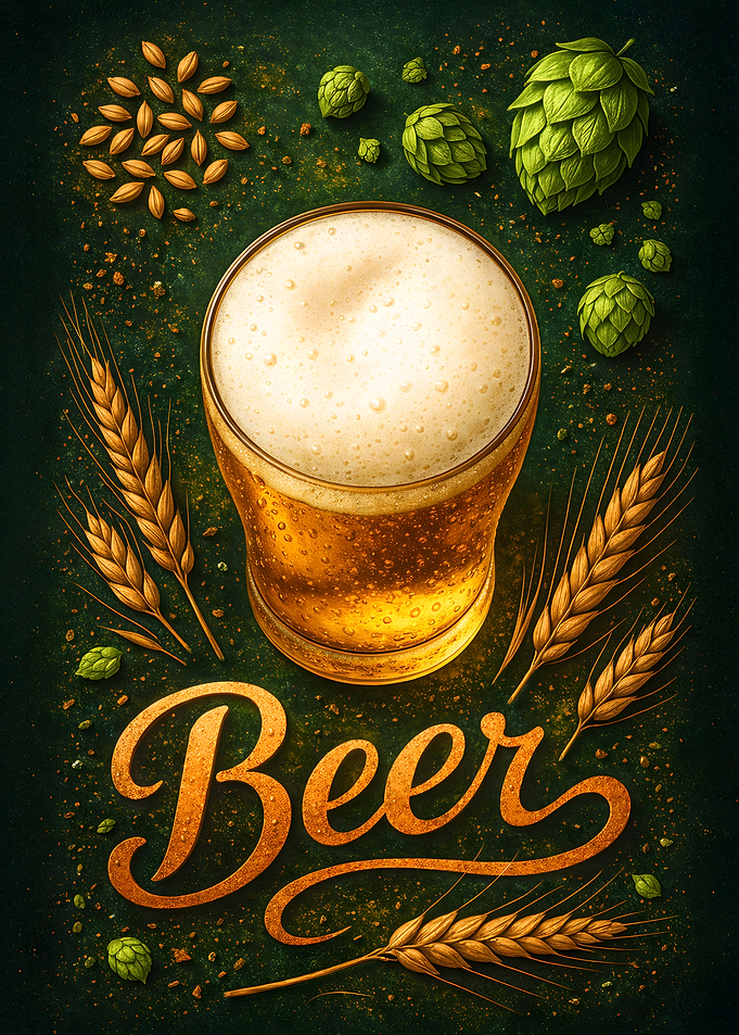 Refreshing Beer with Hops and Barley
