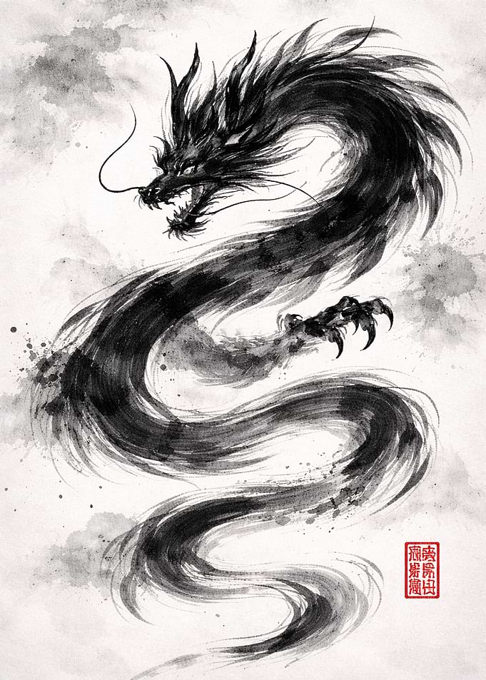 Black Dragon Ink Painting