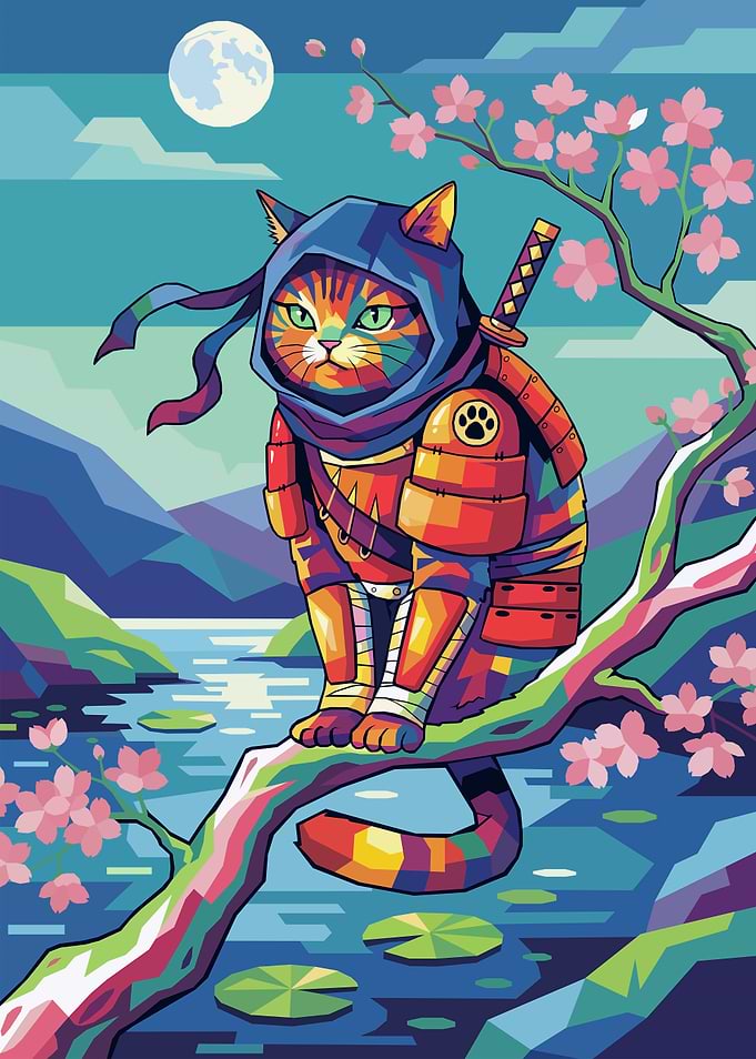 Moonlit Ninja Cat WPAP