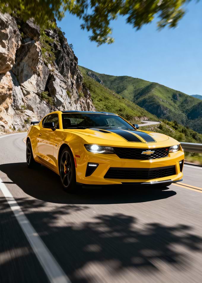 Yellow Chevrolet Camaro on Mountain Road