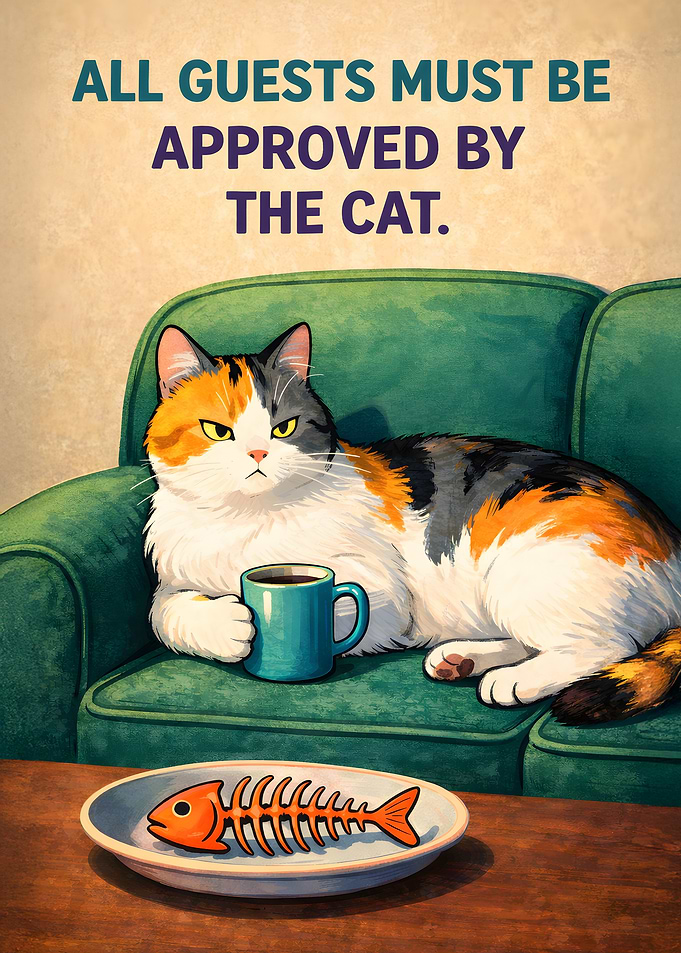 Cat Boss Approves Guests Funny Art