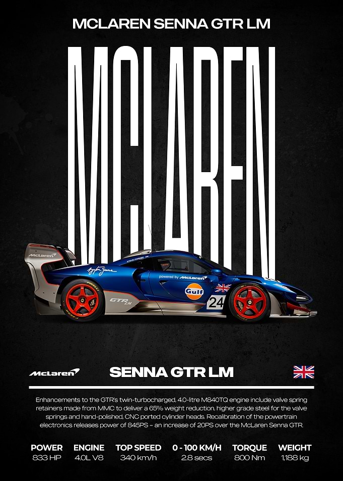 McLaren Senna GTR LM Car Poster