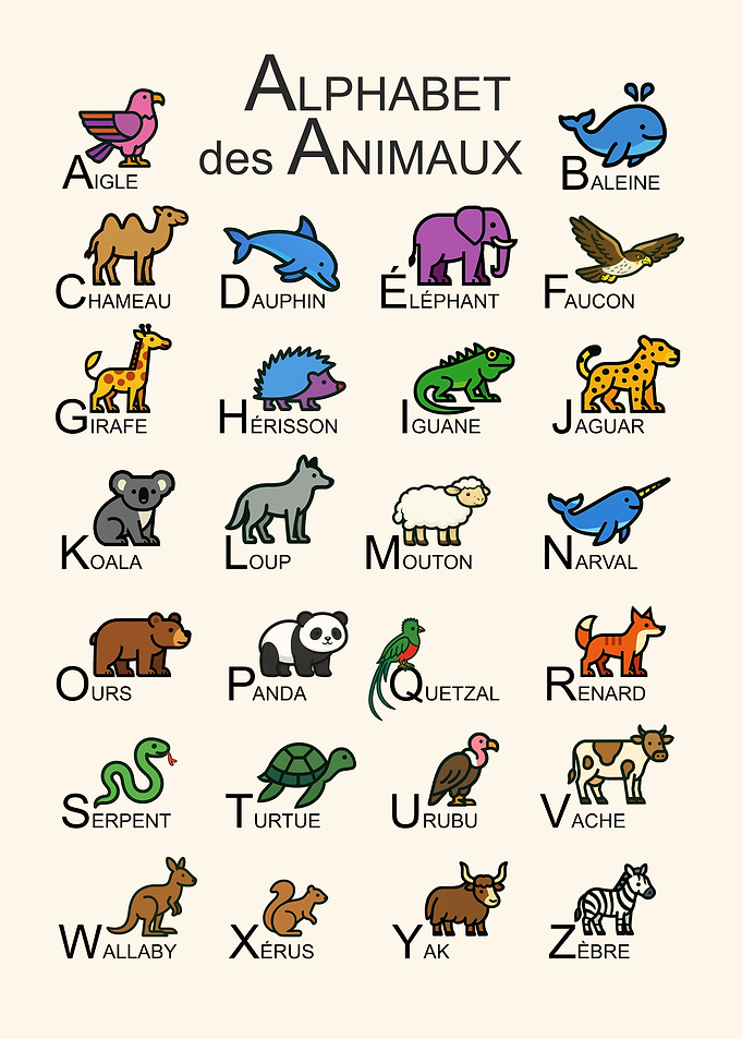 Animal Alphabet Chart in French