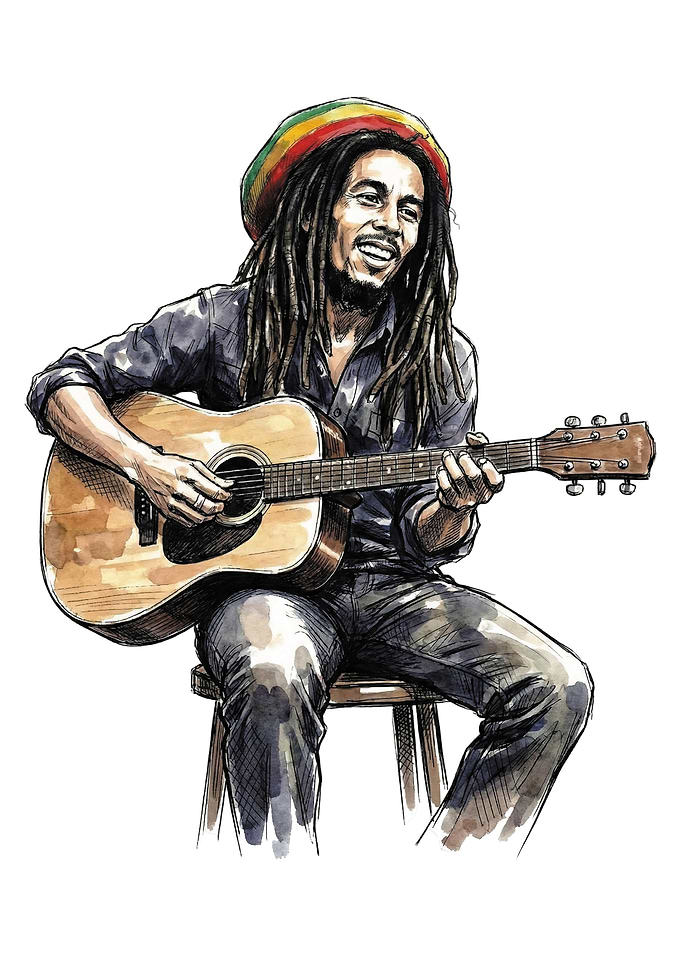 Bob Marley playing guitar illustration