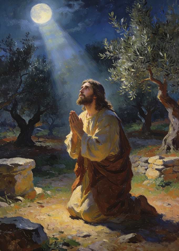Jesus Praying Under Moonlight Painting