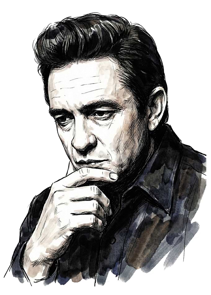 Johnny Cash Portrait - Ink and Watercolor