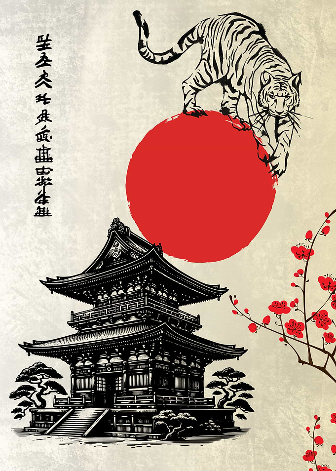 Japanese Tiger and Temple