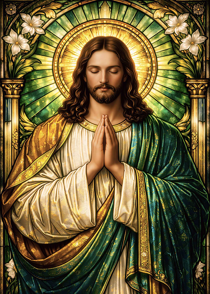 Jesus Christ in Prayer Stained Glass