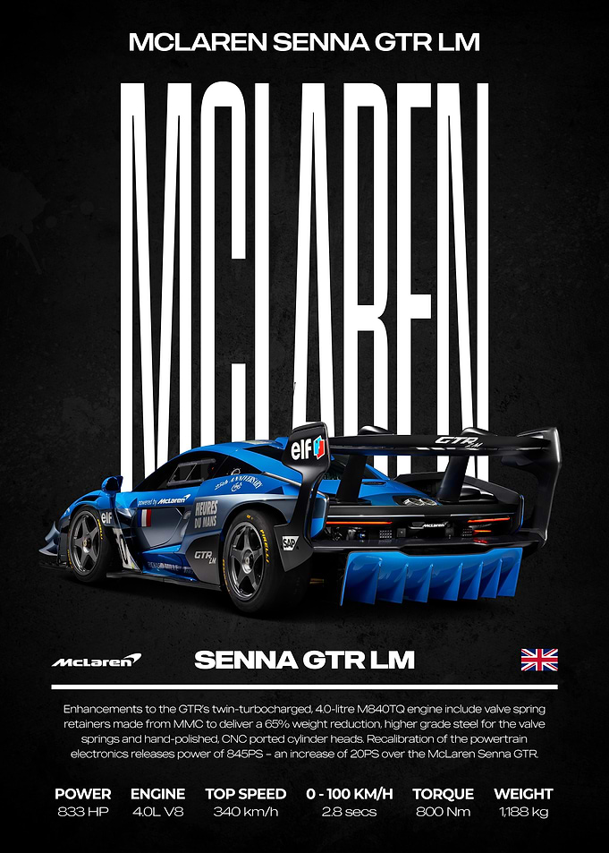 McLaren Senna GTR LM Car Poster