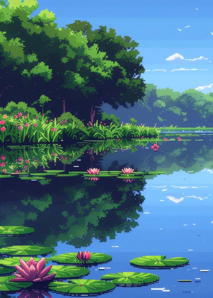 Pixel Art Lake with Lily Pads