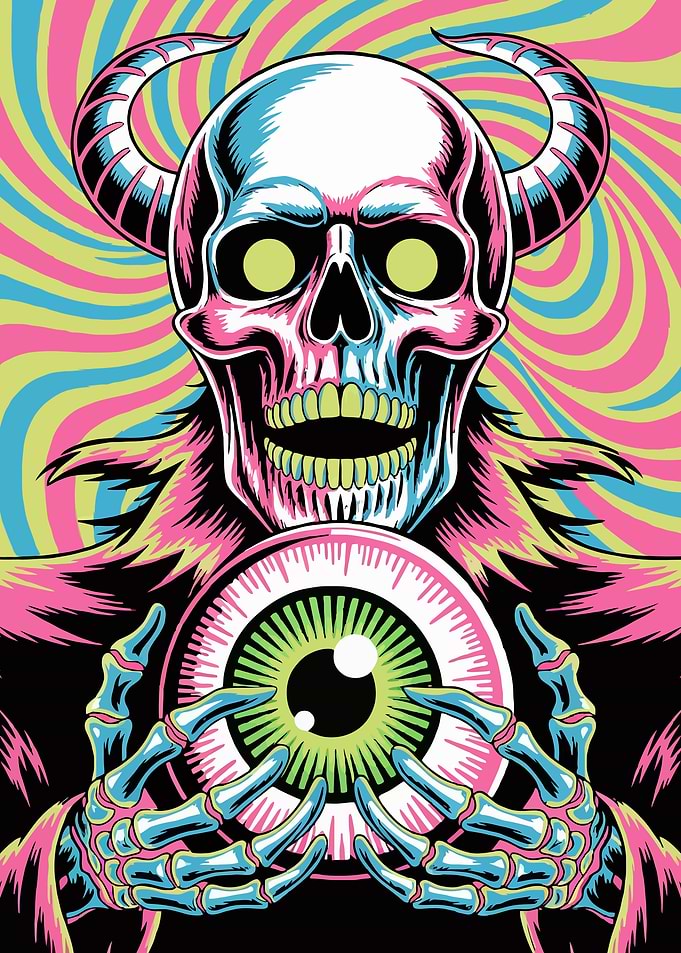 Horned Skull with Eyeball Illustration