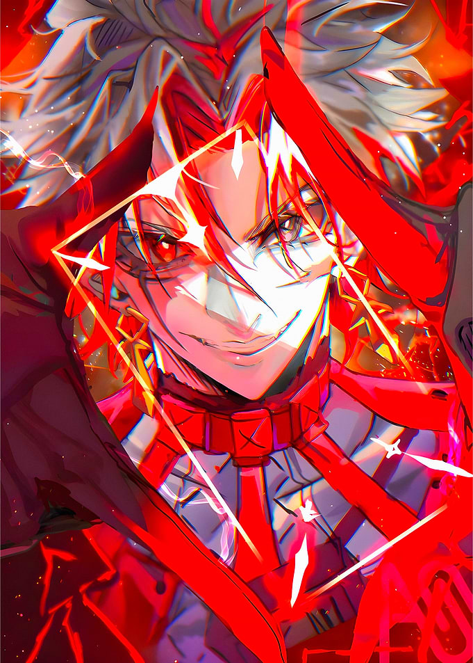 Anime character with red and white hair