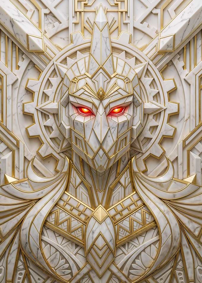 Art Deco Marble Knight Mask in White and Gold