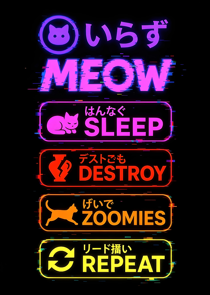 Cat Life Cycle Neon Glitch Art