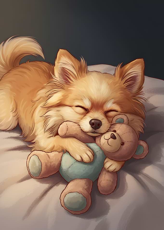 Sleeping Dog with Teddy Bear