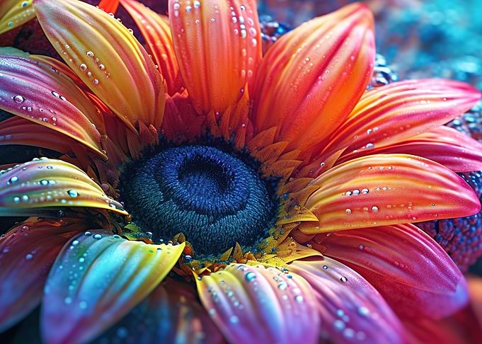 Colorful Daisy with Water Droplets