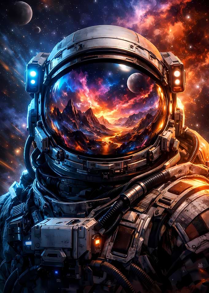 Astronaut in Space Suit with Galaxy Reflection
