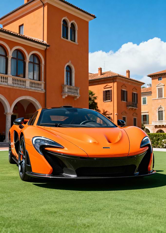 Orange McLaren on Green Lawn
