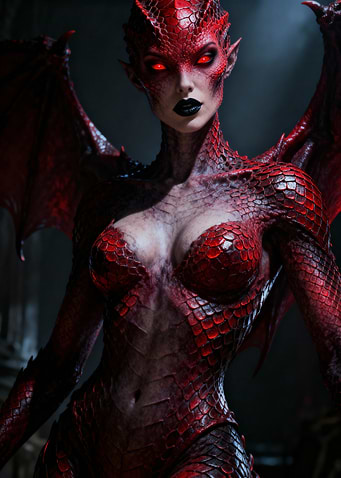 Red Scaled Demon Woman with Wings