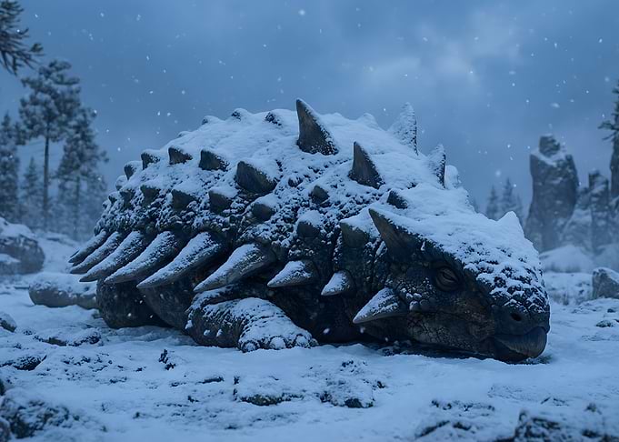 Snowy Ankylosaurus in Winter Landscape