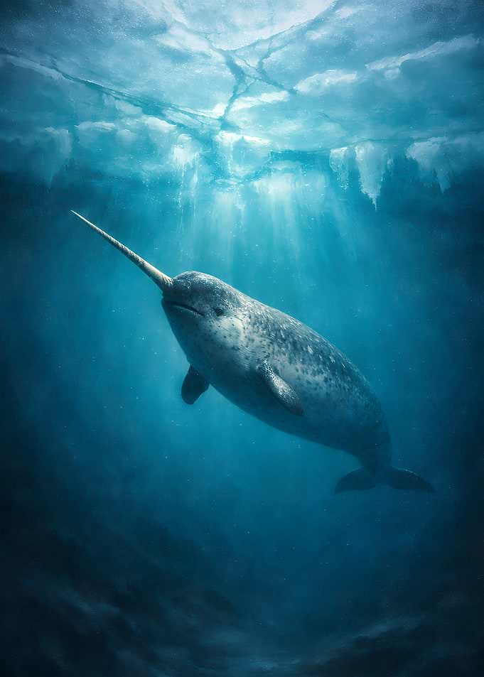 Narwhal swimming under ice