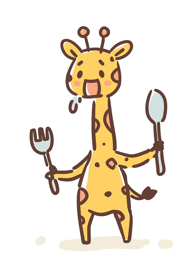 Cartoon Giraffe with Fork and Spoon