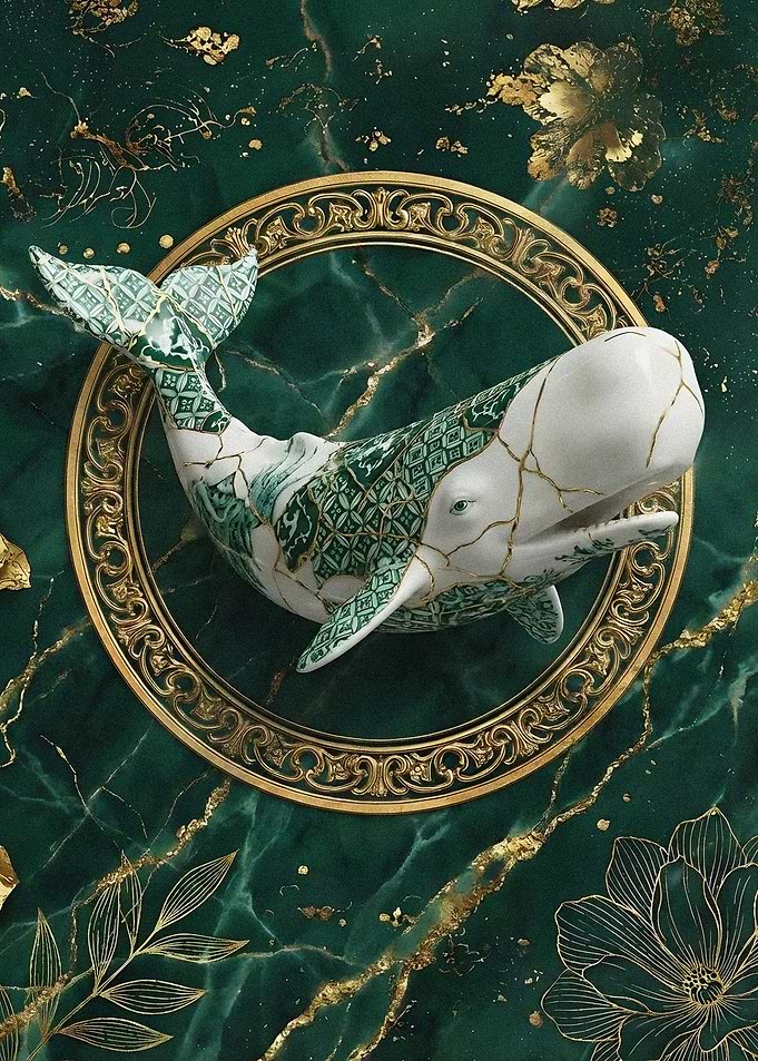 Elegant Whale Art with Golden Accents