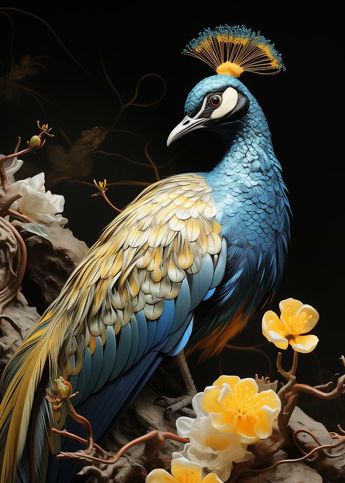 Elegant Peacock with Floral Accents