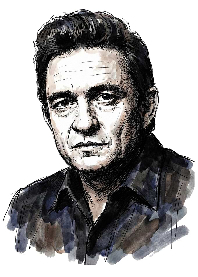 Johnny Cash Portrait Watercolor Illustration