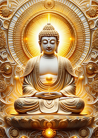 Golden Buddha Statue with Radiant Aura