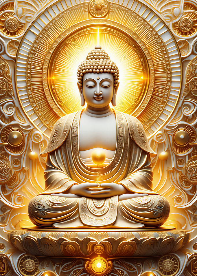 Golden Buddha Statue with Radiant Aura