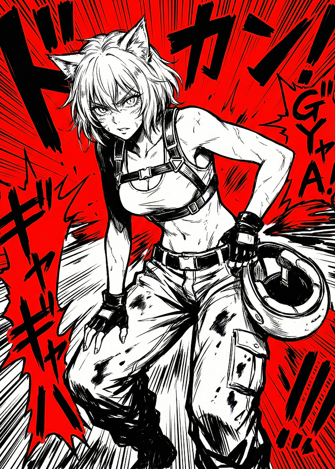 Anime Catgirl Warrior with Helmet