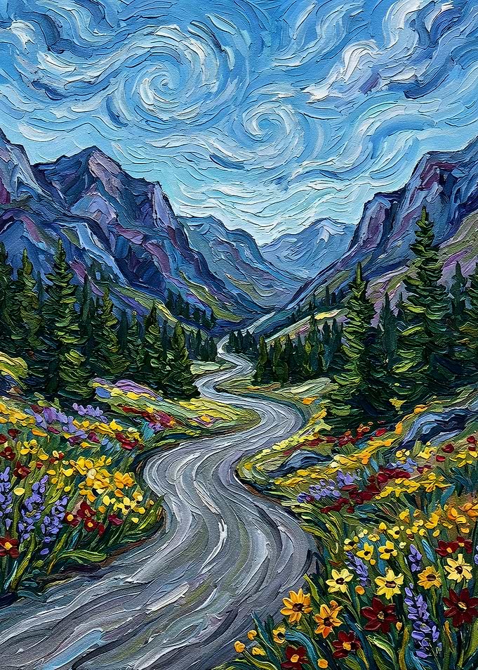 Impressionistic Mountain Valley Landscape Painting