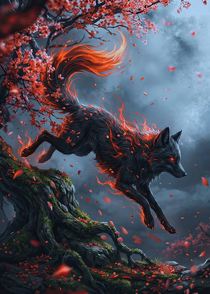 Fiery Fox Leaping Through Cherry Blossoms