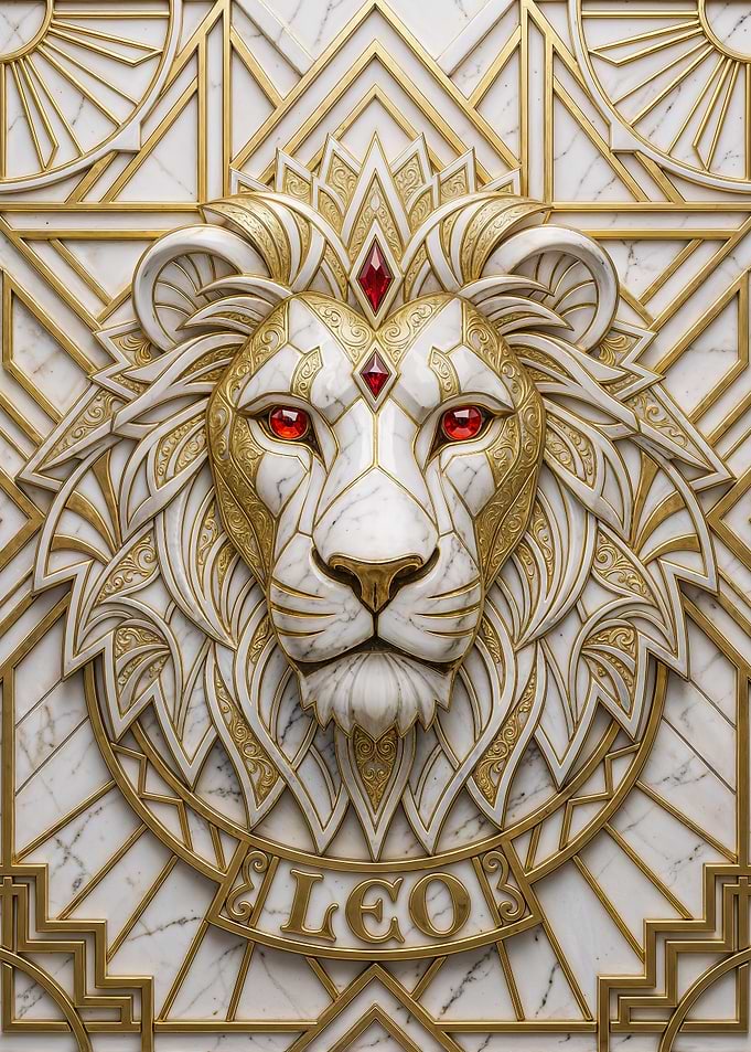 Art Deco Leo Zodiac Lion in Marble and Gold