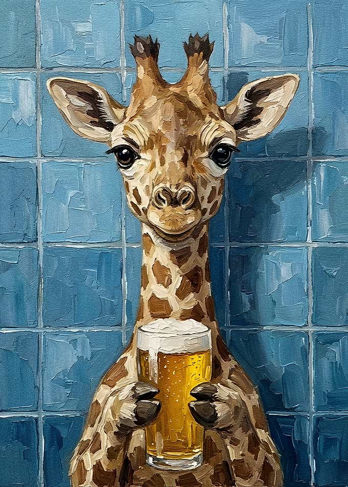 Giraffe with Beer Painting