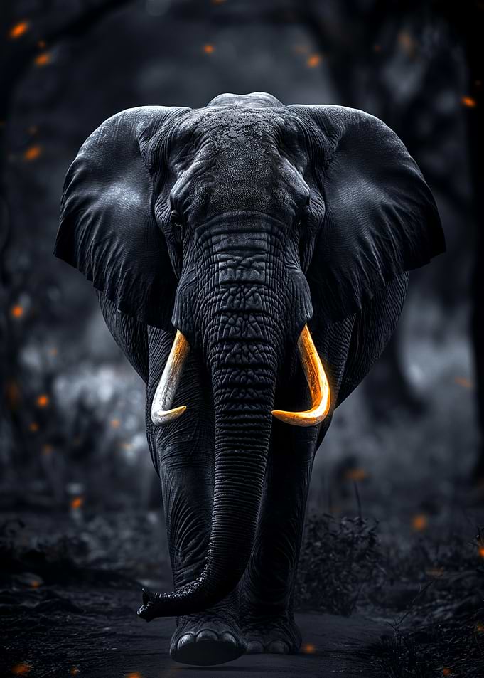 Monochrome Elephant with Glowing Tusks