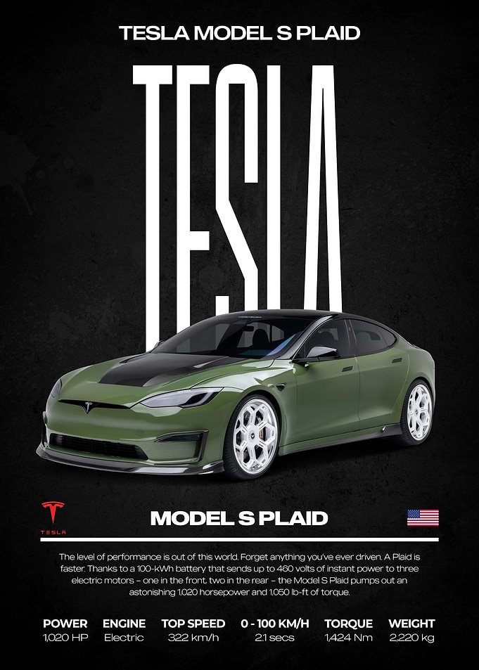 Tesla Model S Plaid Car Poster
